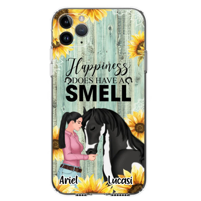 Custom Personalized Horse Girl Phone Case - Up to 3 Horses - Gift Idea for Horse Lover - Happiness Does Have A Smell - Case for iPhone/Samsung