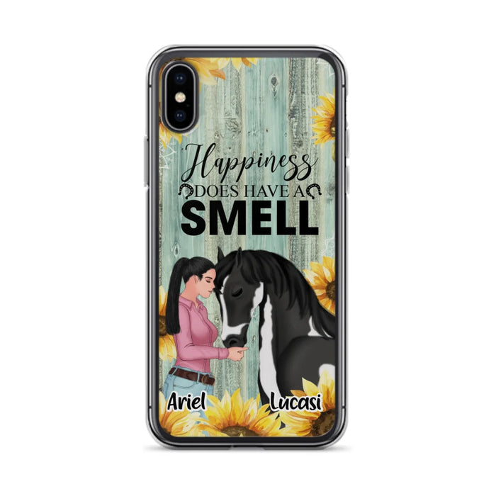 Custom Personalized Horse Girl Phone Case - Up to 3 Horses - Gift Idea for Horse Lover - Happiness Does Have A Smell - Case for iPhone/Samsung