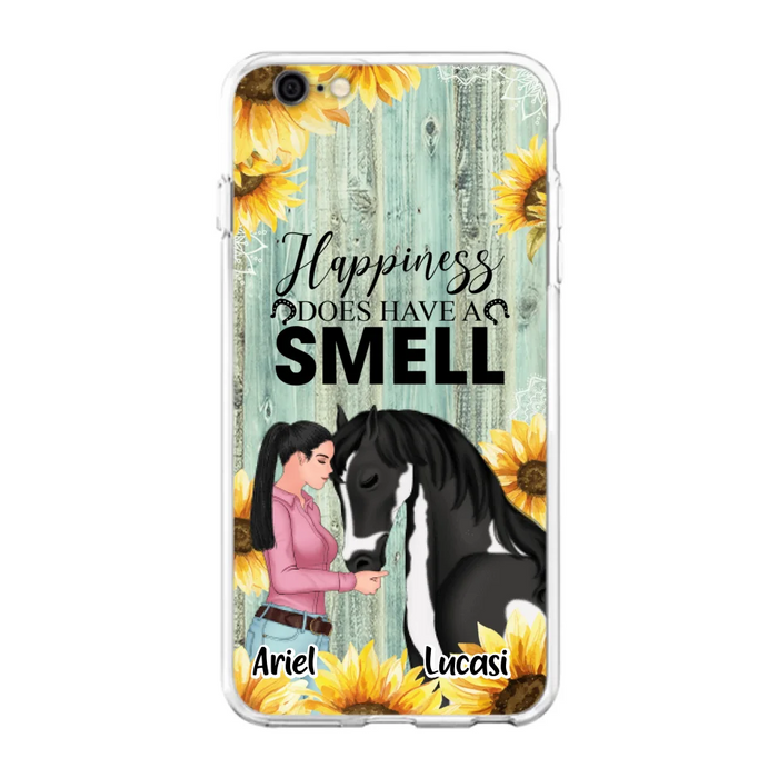 Custom Personalized Horse Girl Phone Case - Up to 3 Horses - Gift Idea for Horse Lover - Happiness Does Have A Smell - Case for iPhone/Samsung