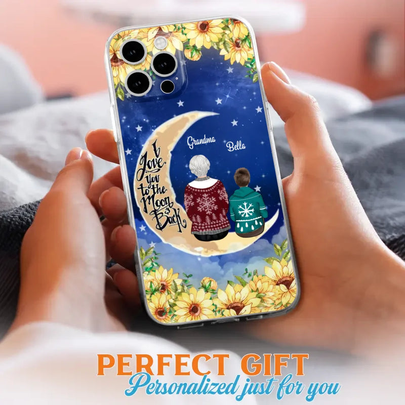 Personalized Grandma & Grandchilds Sitting On Moon Phone Case - Up to 3 Kids - Gift Idea For Grandma - I Love You To The Moon And Back - Cases For iPhone & Samsung
