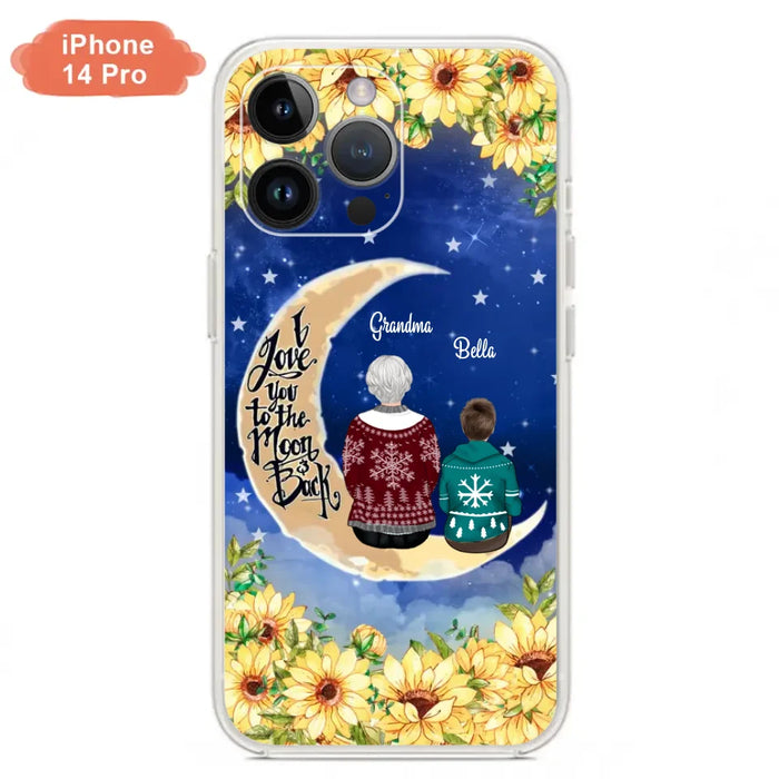 Custom Personalized Grandma & Grandchilds Sitting On Moon Phone Case - Upto 3 Kids - Gift Idea For Grandma - I Love You To The Moon And Back - Cases For iPhone & Samsung