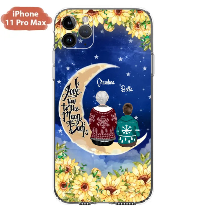 Custom Personalized Grandma & Grandchilds Sitting On Moon Phone Case - Upto 3 Kids - Gift Idea For Grandma - I Love You To The Moon And Back - Cases For iPhone & Samsung