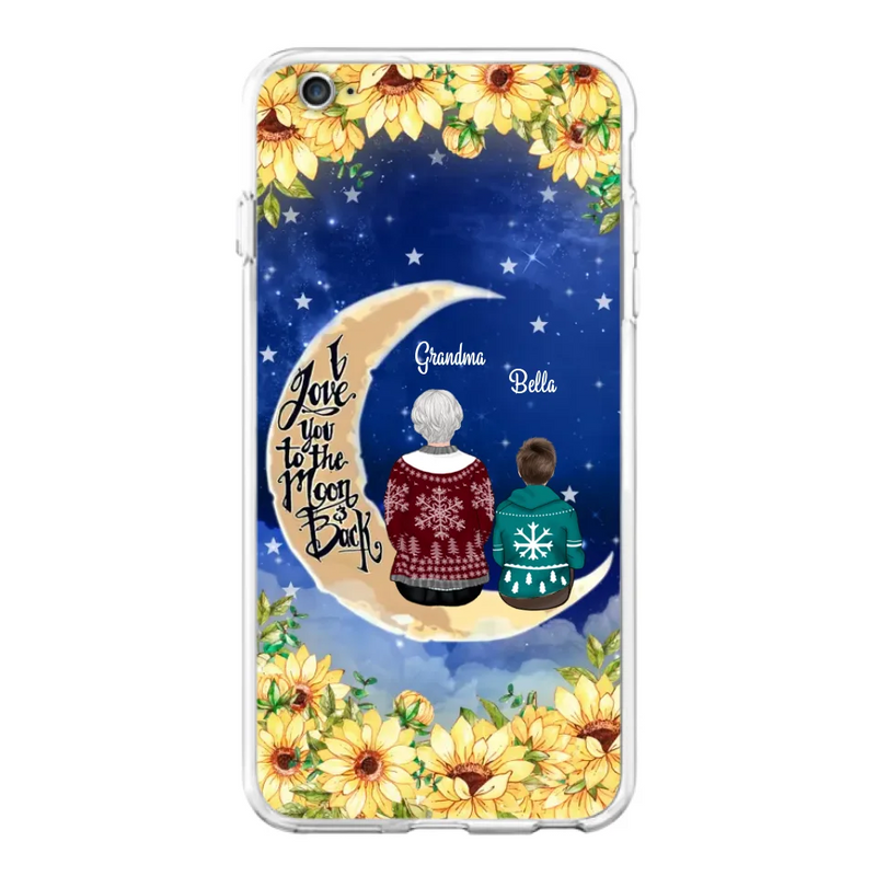 Personalized Grandma & Grandchilds Sitting On Moon Phone Case - Up to 3 Kids - Gift Idea For Grandma - I Love You To The Moon And Back - Cases For iPhone & Samsung