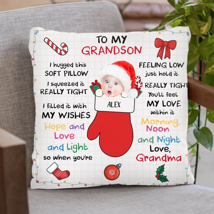 Custom Personalized Christmas Pillow Cover - Christmas Gift Idea From Grandma - Upload Photo - To My Grandson/ Granddaughter