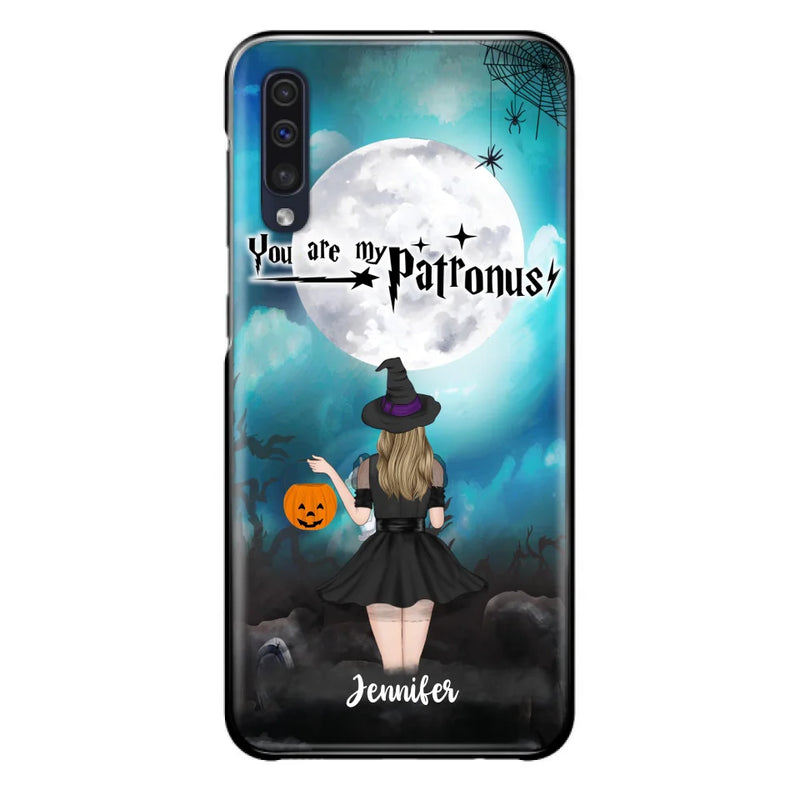 Custom Personalized Halloween Phone Case - Up to 3 Girls and 2 Cats - You Are My Patronus - Wiccan Decor/Pagan Decor