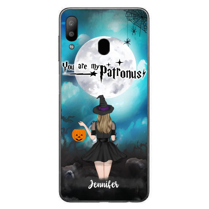 Custom Personalized Halloween Phone Case - Up to 3 Girls and 2 Cats - You Are My Patronus - Wiccan Decor/Pagan Decor