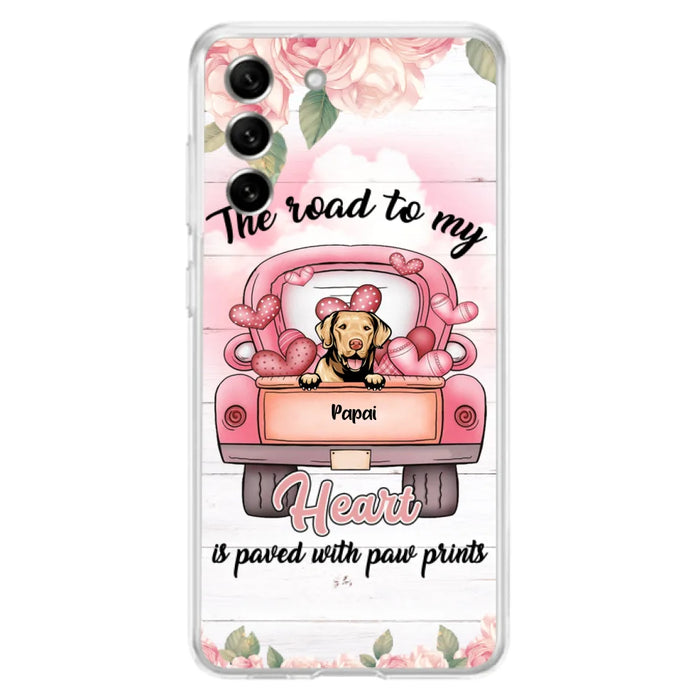 Custom Personalized Dog Phone Case - Best Gifts For Dog Lovers With Upto 5 Dogs - The Road To My Heart Is Paved With Paw Prints