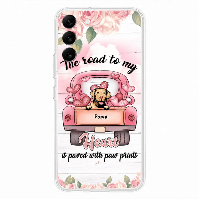 Custom Personalized Dog Phone Case - Best Gifts For Dog Lovers With Upto 5 Dogs - The Road To My Heart Is Paved With Paw Prints