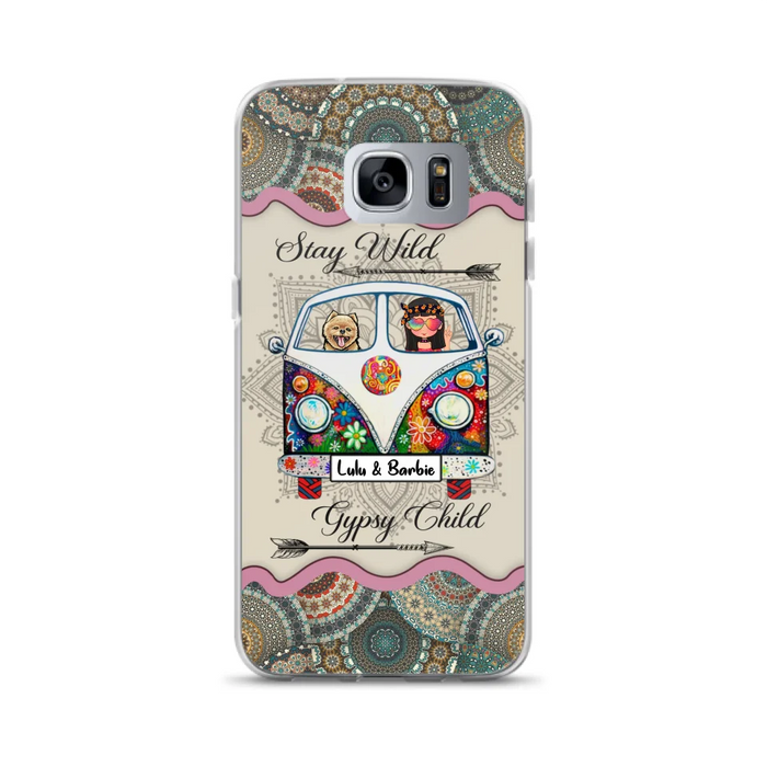 Personalized Hippie Phone Case - Girl with up to 3 Pets - Stay wild gypsy child