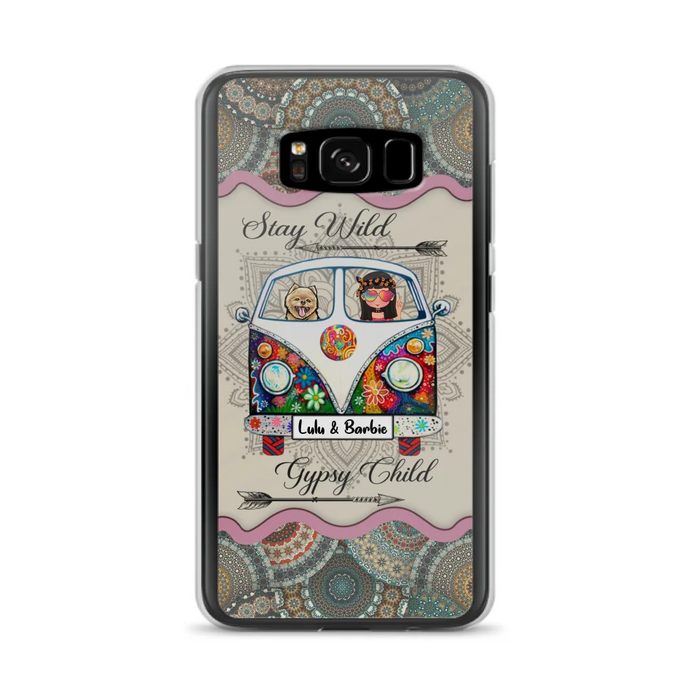 Personalized Hippie Phone Case - Girl with up to 3 Pets - Stay wild gypsy child