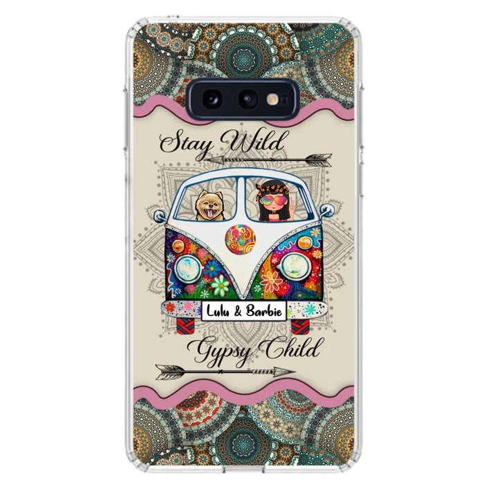 Personalized Hippie Phone Case - Girl with up to 3 Pets - Stay wild gypsy child