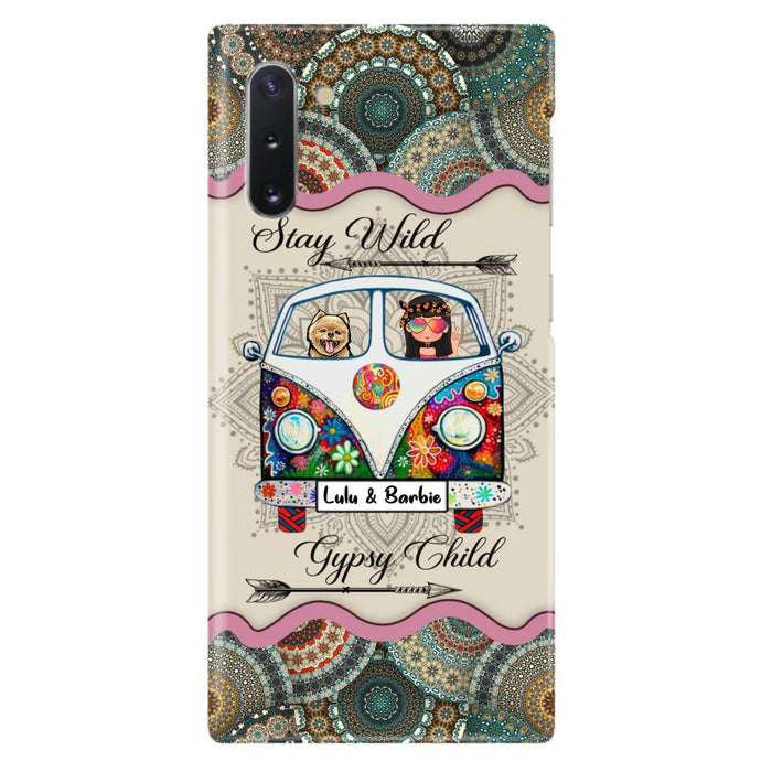 Personalized Hippie Phone Case - Girl with up to 3 Pets - Stay wild gypsy child