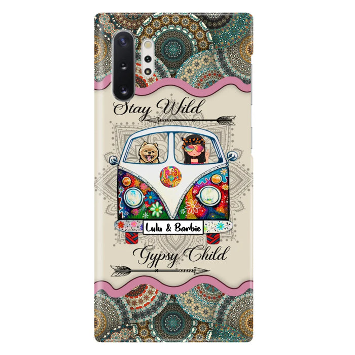 Personalized Hippie Phone Case - Girl with up to 3 Pets - Stay wild gypsy child