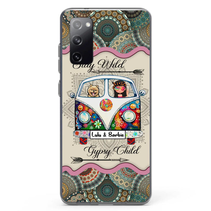 Personalized Hippie Phone Case - Girl with up to 3 Pets - Stay wild gypsy child