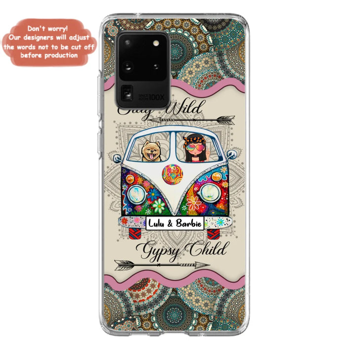 Personalized Hippie Phone Case - Girl with up to 3 Pets - Stay wild gypsy child