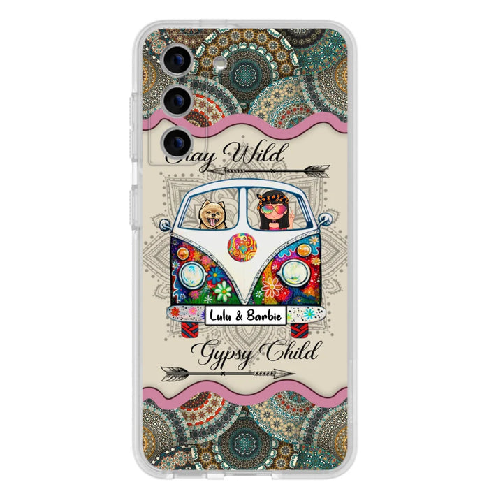 Personalized Hippie Phone Case - Girl with up to 3 Pets - Stay wild gypsy child