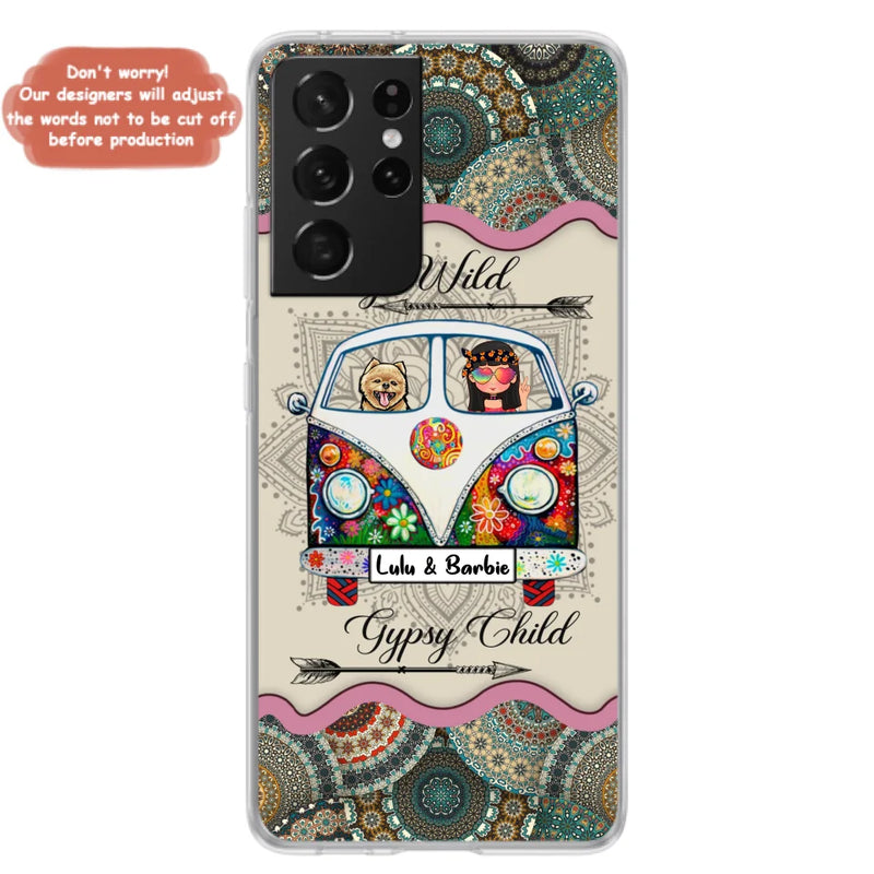 Personalized Hippie Phone Case - Girl with up to 3 Pets - Stay wild gypsy child