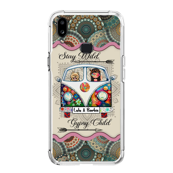 Personalized Hippie Phone Case - Girl with up to 3 Pets - Stay wild gypsy child