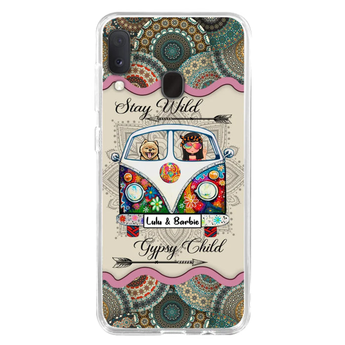 Personalized Hippie Phone Case - Girl with up to 3 Pets - Stay wild gypsy child