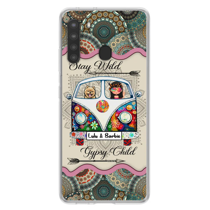 Personalized Hippie Phone Case - Girl with up to 3 Pets - Stay wild gypsy child