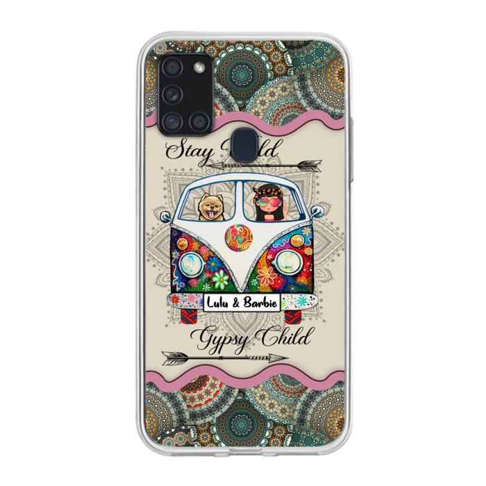 Personalized Hippie Phone Case - Girl with up to 3 Pets - Stay wild gypsy child