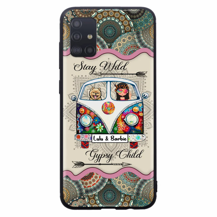 Personalized Hippie Phone Case - Girl with up to 3 Pets - Stay wild gypsy child