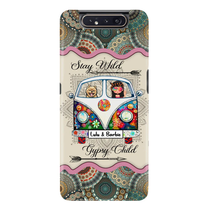 Personalized Hippie Phone Case - Girl with up to 3 Pets - Stay wild gypsy child