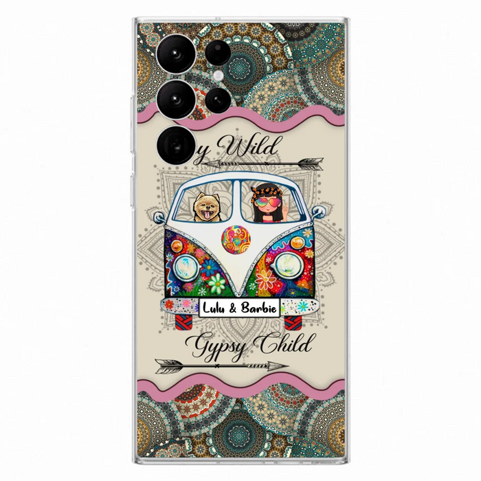 Personalized Hippie Phone Case - Girl with up to 3 Pets - Stay wild gypsy child