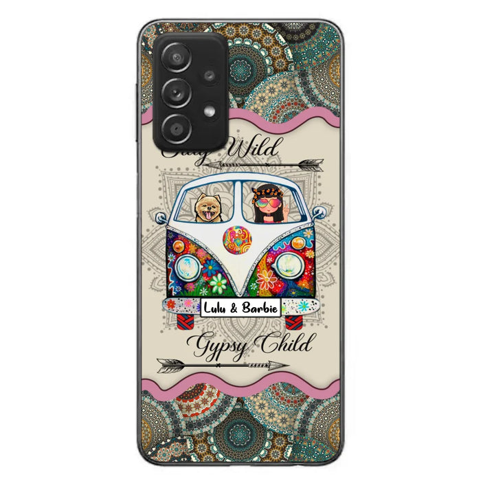 Personalized Hippie Phone Case - Girl with up to 3 Pets - Stay wild gypsy child