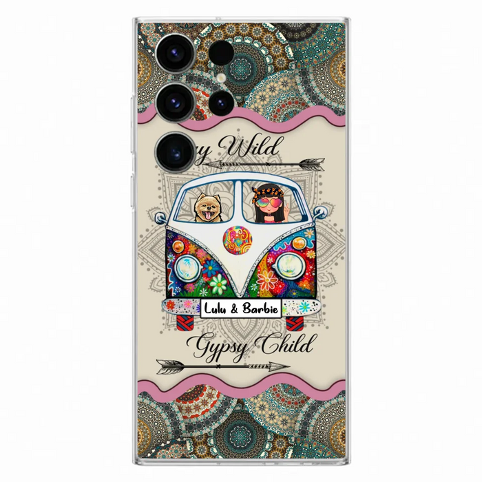 Personalized Hippie Phone Case - Girl with up to 3 Pets - Stay wild gypsy child