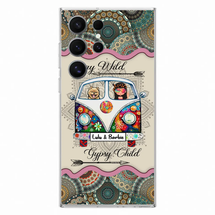 Personalized Hippie Phone Case - Girl with up to 3 Pets - Stay wild gypsy child