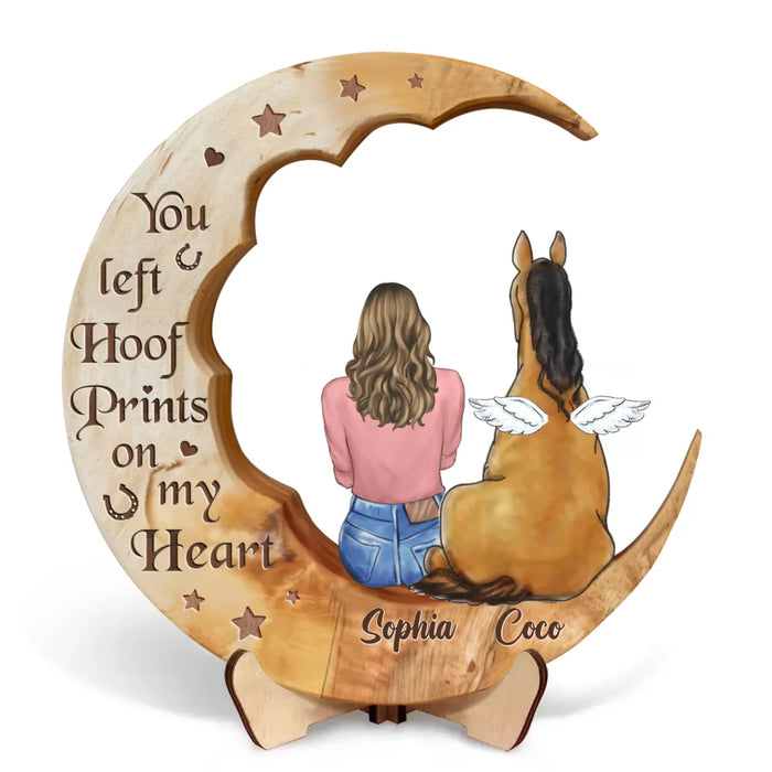 Custom Personalized Memorial Horse Moon Wooden Art - Memorial Gift Idea For Horse Lover - You Left Hoof Prints On My Heart