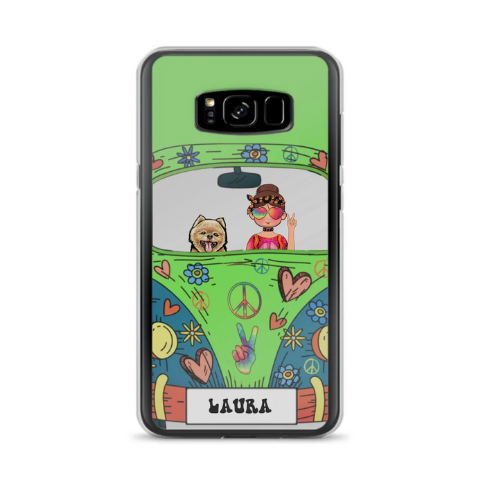 Custom Personalized Hippie Girl Phone Case - Girl with up to 3 Pets - Case for iPhone, Samsung and Xiaomi