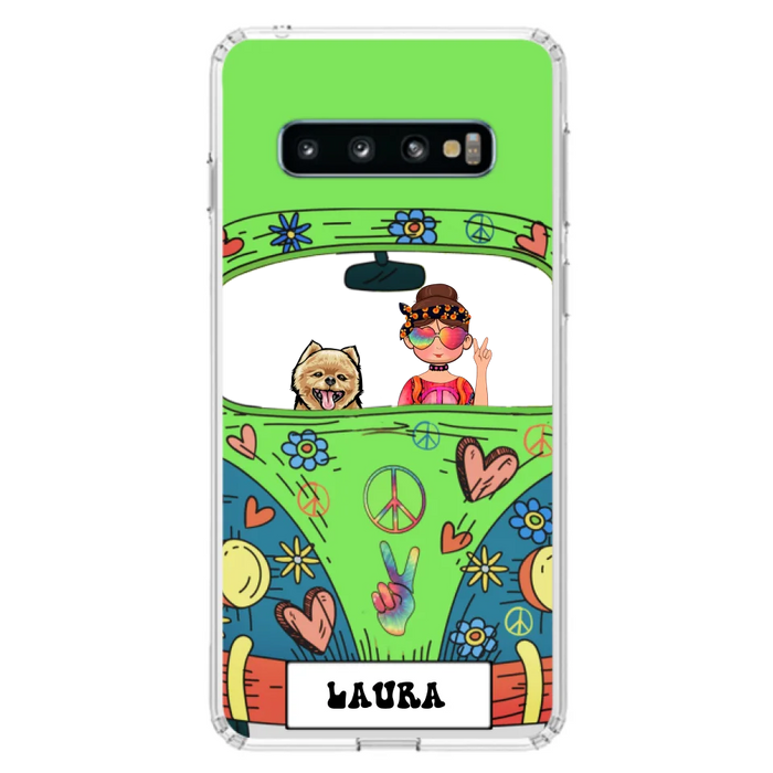 Custom Personalized Hippie Girl Phone Case - Girl with up to 3 Pets - Case for iPhone, Samsung and Xiaomi