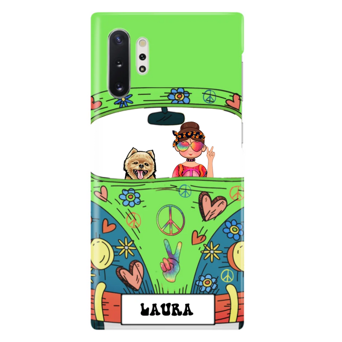 Custom Personalized Hippie Girl Phone Case - Girl with up to 3 Pets - Case for iPhone, Samsung and Xiaomi