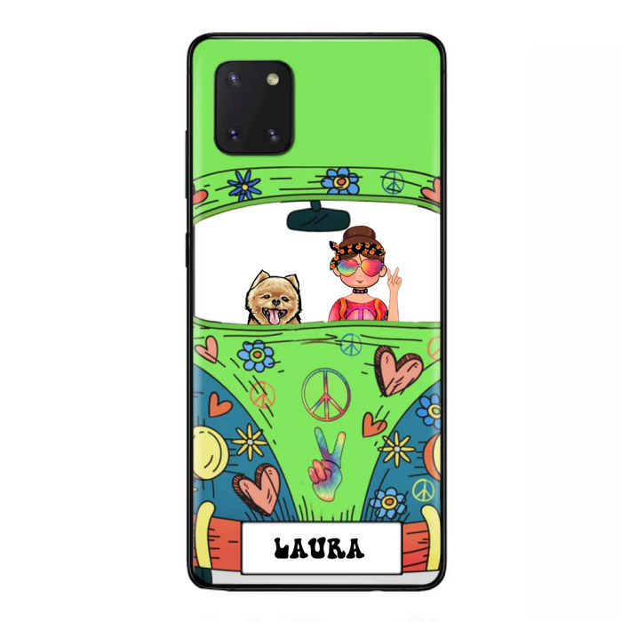 Custom Personalized Hippie Girl Phone Case - Girl with up to 3 Pets - Case for iPhone, Samsung and Xiaomi