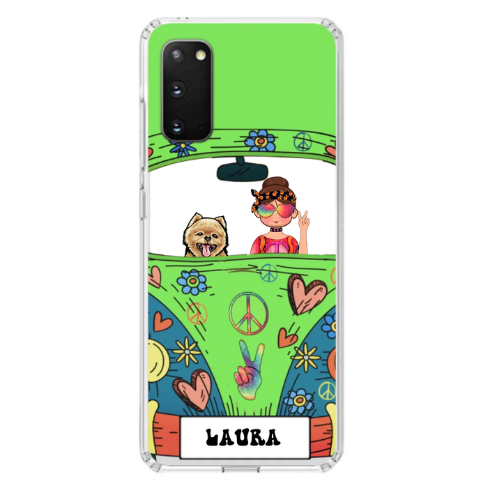 Custom Personalized Hippie Girl Phone Case - Girl with up to 3 Pets - Case for iPhone, Samsung and Xiaomi