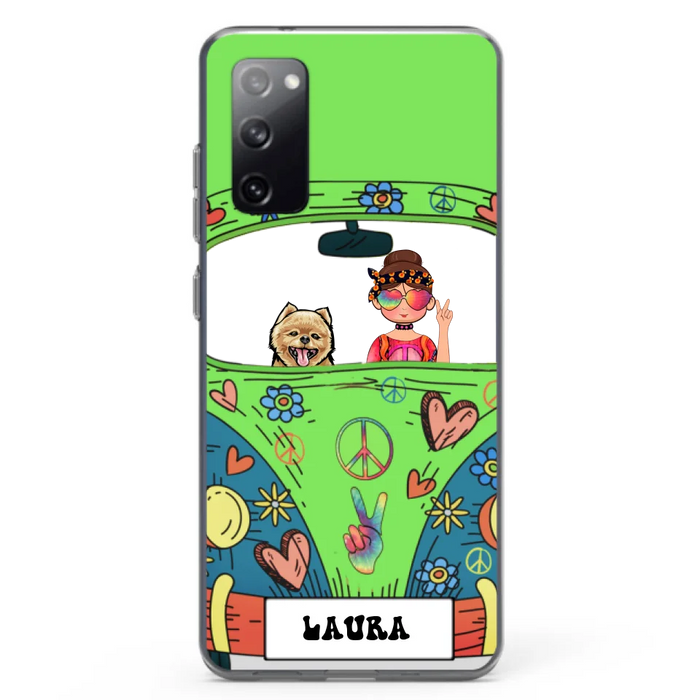 Custom Personalized Hippie Girl Phone Case - Girl with up to 3 Pets - Case for iPhone, Samsung and Xiaomi