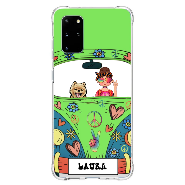 Custom Personalized Hippie Girl Phone Case - Girl with up to 3 Pets - Case for iPhone, Samsung and Xiaomi