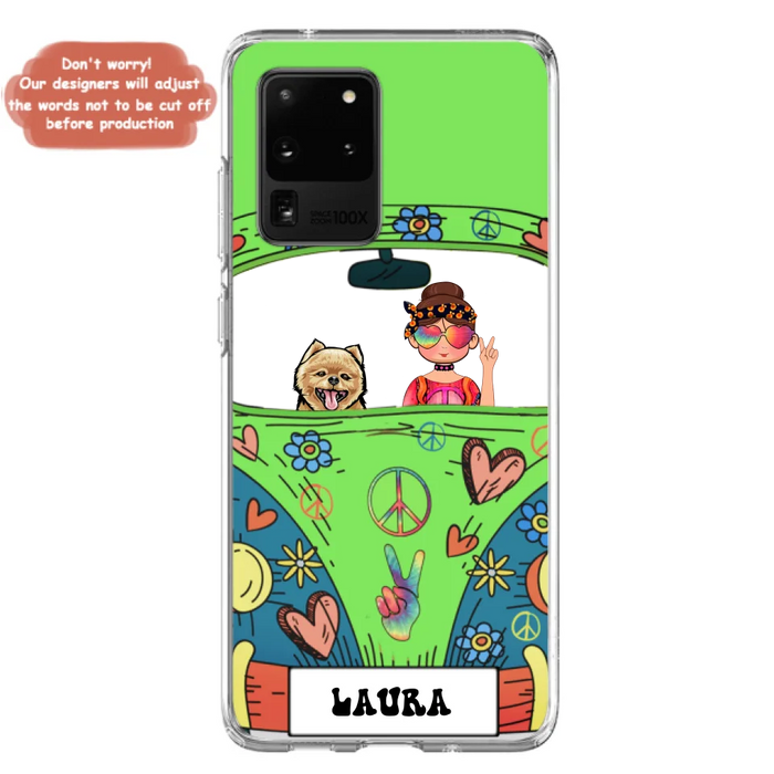 Custom Personalized Hippie Girl Phone Case - Girl with up to 3 Pets - Case for iPhone, Samsung and Xiaomi