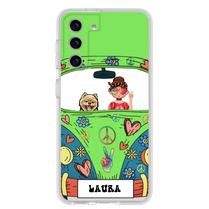 Custom Personalized Hippie Girl Phone Case - Girl with up to 3 Pets - Case for iPhone, Samsung and Xiaomi