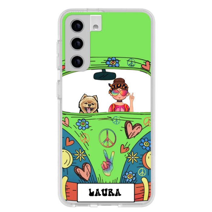 Custom Personalized Hippie Girl Phone Case - Girl with up to 3 Pets - Case for iPhone, Samsung and Xiaomi