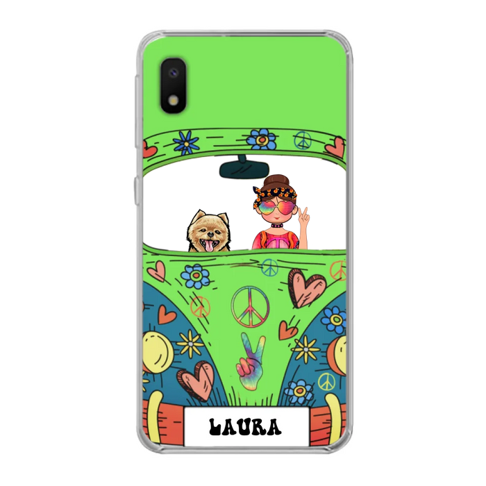 Custom Personalized Hippie Girl Phone Case - Girl with up to 3 Pets - Case for iPhone, Samsung and Xiaomi