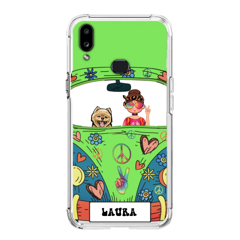 Personalized Hippie Girl Phone Case - Girl with up to 3 Pets - Case for iPhone, Samsung and Xiaomi