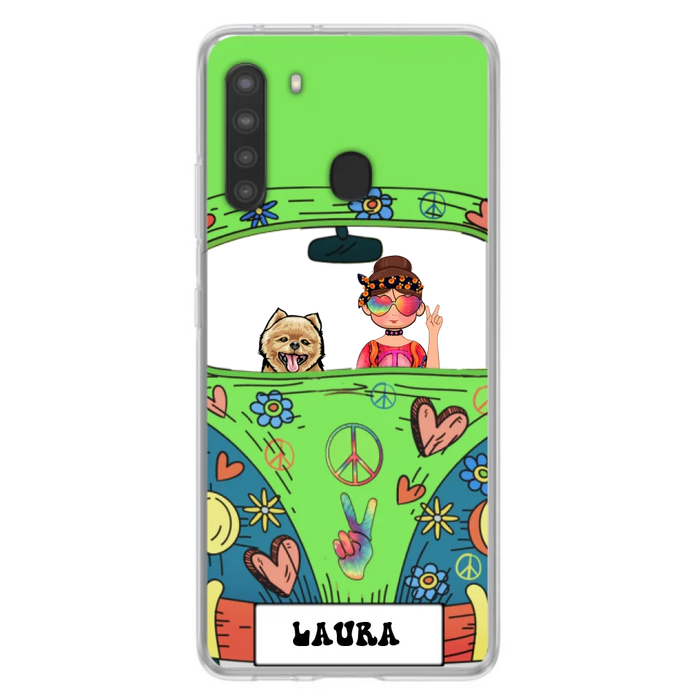 Custom Personalized Hippie Girl Phone Case - Girl with up to 3 Pets - Case for iPhone, Samsung and Xiaomi