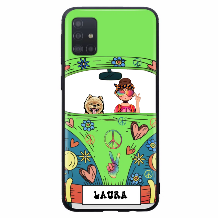 Custom Personalized Hippie Girl Phone Case - Girl with up to 3 Pets - Case for iPhone, Samsung and Xiaomi