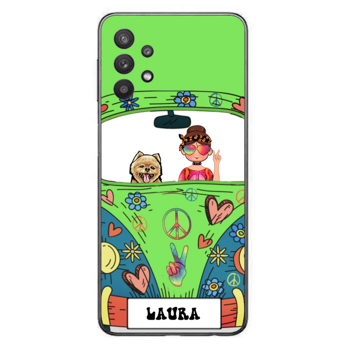 Custom Personalized Hippie Girl Phone Case - Girl with up to 3 Pets - Case for iPhone, Samsung and Xiaomi