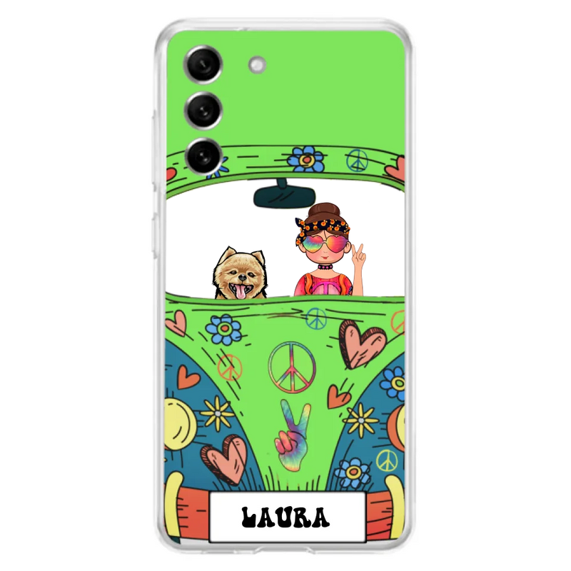 Personalized Hippie Girl Phone Case - Girl with up to 3 Pets - Case for iPhone, Samsung and Xiaomi