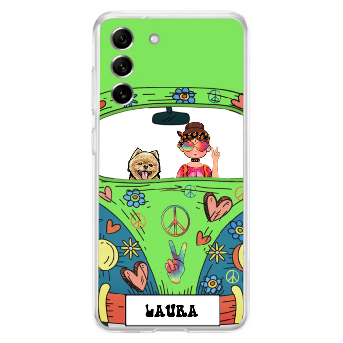 Custom Personalized Hippie Girl Phone Case - Girl with up to 3 Pets - Case for iPhone, Samsung and Xiaomi