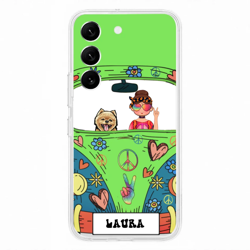Personalized Hippie Girl Phone Case - Girl with up to 3 Pets - Case for iPhone, Samsung and Xiaomi